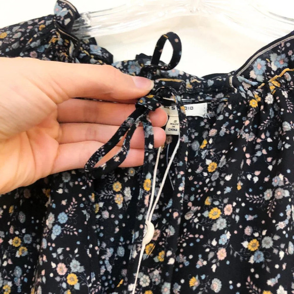 Max Studio Black V Neck Balloon Sleeve Floral Bohemian Casual Mini Dress S NWT - Picture 8 of 11